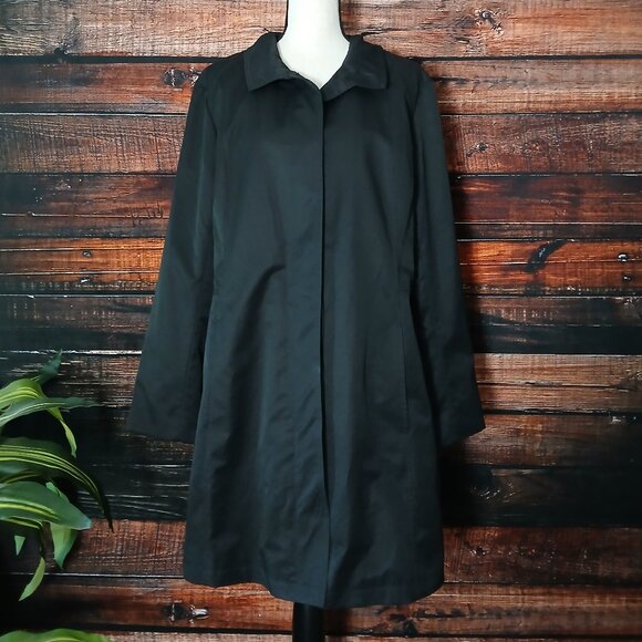 Eddie Bauer Jacket XL Black Lined Rain Trench Coat - Picture 3 of 12